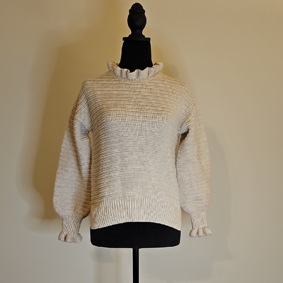 Madewell Sweaters - Madewell Cream Ruffle Neck Ruffle Sleeve Sweater
